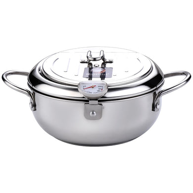 Stainless Steel Frying Pot with Thermometer & LId