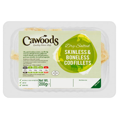 Cawoods Dry Salted Skinless & Boneless Cod Fillets 200g
